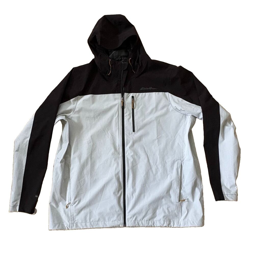 Eddie Bauer WeatherEdge Jacket Men's XXL Black White Waterproof Hooded Rain Coat